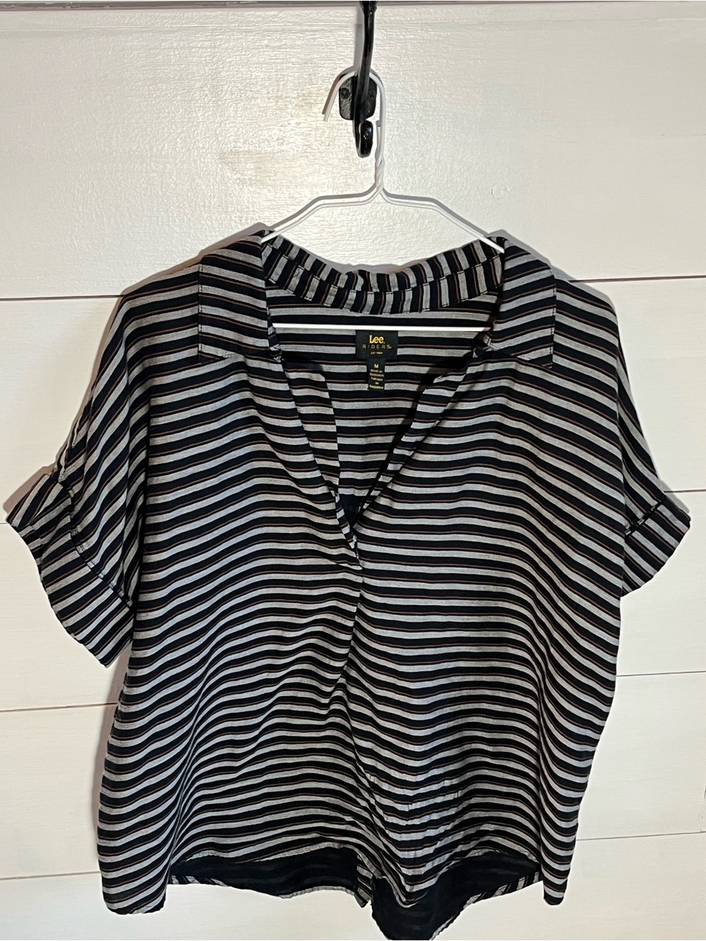 Lee Black & White Striped V-Neck Women's Top